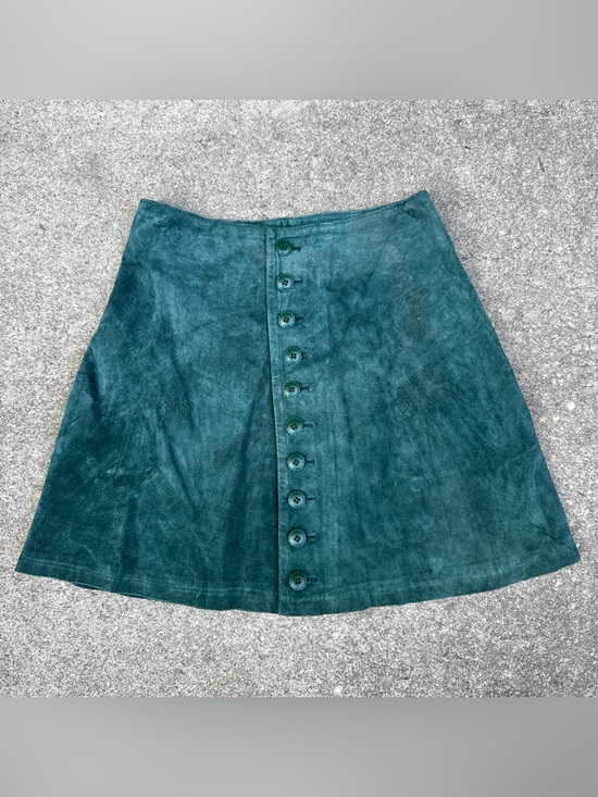 Express Dresses & Skirts - Vintage 90s Express Suede Leather Mini Skirt Button Front Green size 7/8